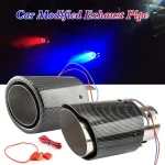 1pcs Modified LED Luminous Muffler Tip Tail Pipe Carbon Fiber Curved Universal