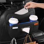 Premium PU Leather Car Backseat Organizer with Cup Holder & Tissue Box