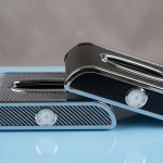 Premium carbon fiber and chrome tissue box for cars (with integrated analog clock)